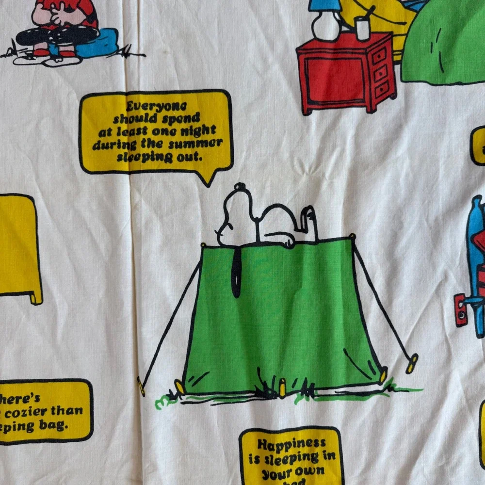 Vintage 1971 Peanuts Snoopy Charlie Brown Twin Flat Sheet JCPenney Muslin White